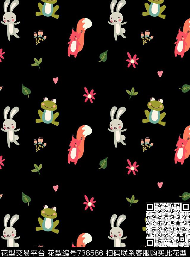 婴童松鼠兔子传统印花华亿平台下载（图片编号: 738586） - 瓦栏（Walan）