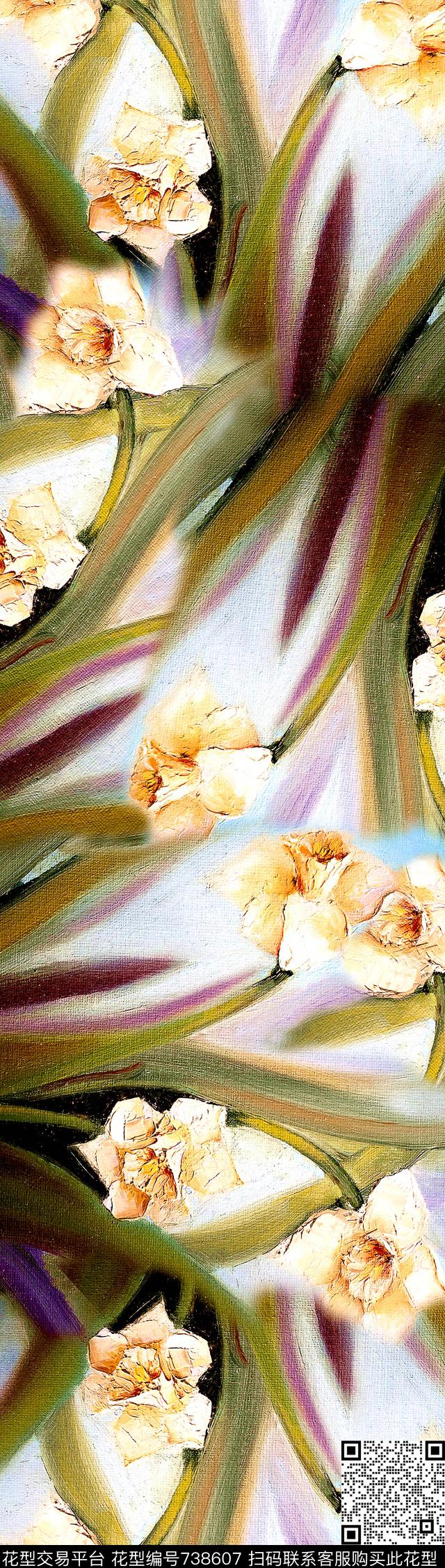 披肩长巾抽象油画数码印花华亿平台下载（图片编号: 738607） - 瓦栏（Walan）