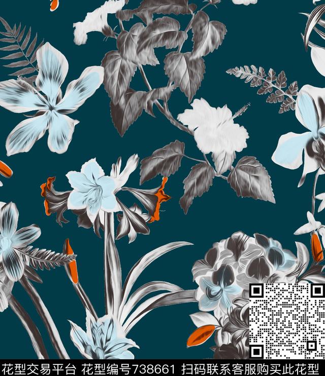花瓣乱花花朵数码印花华亿平台下载（图片编号: 738661） - 瓦栏（Walan）