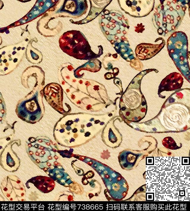 火腿花佩斯利腰果数码印花华亿平台下载（图片编号: 738665） - 瓦栏（Walan）