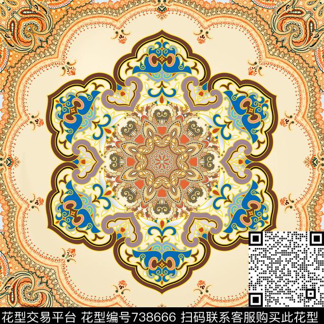 民族风方巾宫廷风传统印花华亿平台下载（图片编号: 738666） - 瓦栏（Walan）