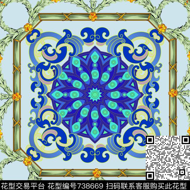 民族风方巾中国风数码印花华亿平台下载（图片编号: 738669） - 瓦栏（Walan）