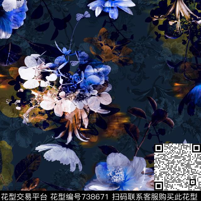 花卉乱花桃花数码印花华亿平台下载（图片编号: 738671） - 瓦栏（Walan）