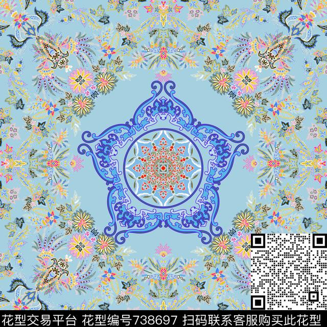 民族风花卉中国风数码印花华亿平台下载（图片编号: 738697） - 瓦栏（Walan）