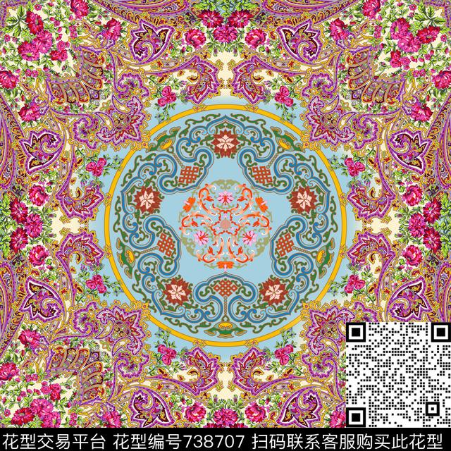 民族风花卉中国风数码印花华亿平台下载（图片编号: 738707） - 瓦栏（Walan）
