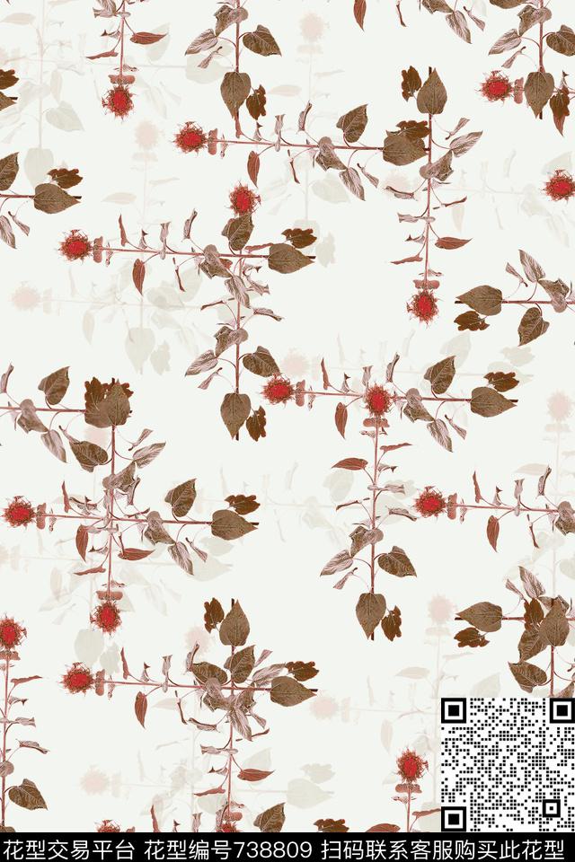 血红花卉透明花数码印花华亿平台下载（图片编号: 738809） - 瓦栏（Walan）