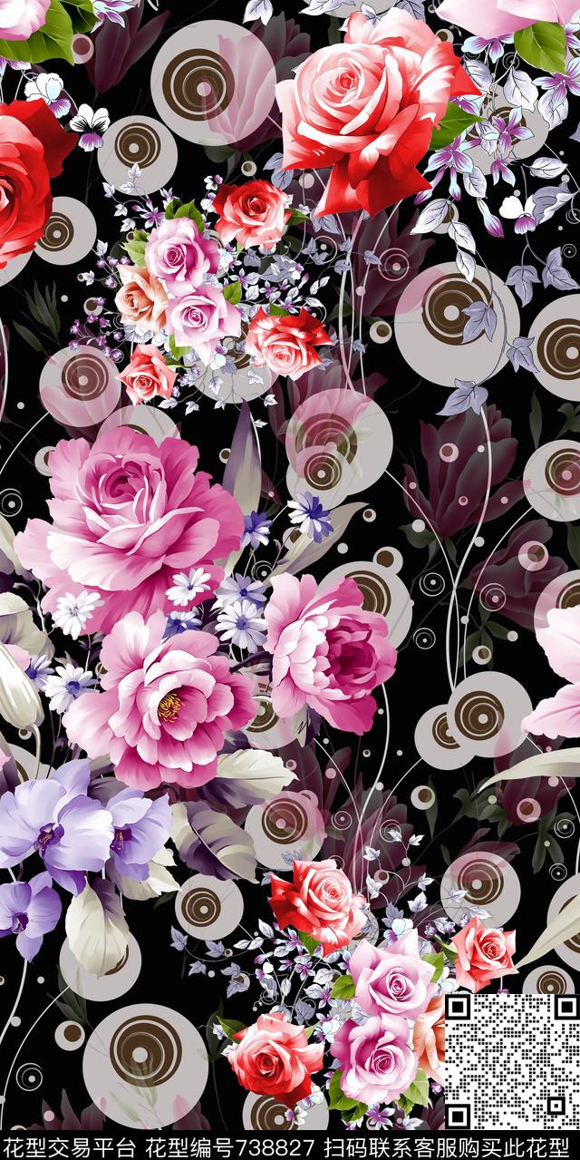 层次数码花卉类花卉数码印花华亿平台下载（图片编号: 738827） - 瓦栏（Walan）