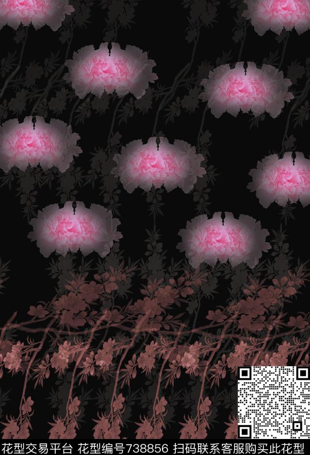 血红花卉透明花数码印花华亿平台下载（图片编号: 738856） - 瓦栏（Walan）