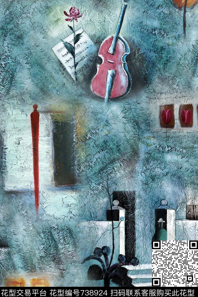 抽象油画风景数码印花华亿平台下载（图片编号: 738924） - 瓦栏（Walan）