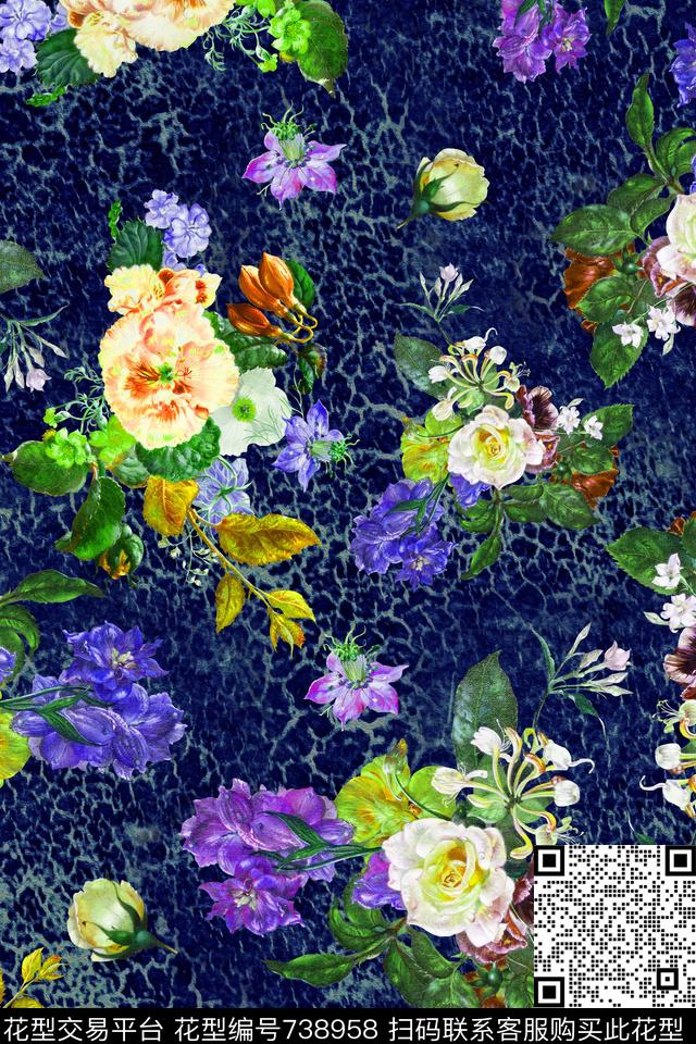 大花花朵花卉数码印花华亿平台下载（图片编号: 738958） - 瓦栏（Walan）