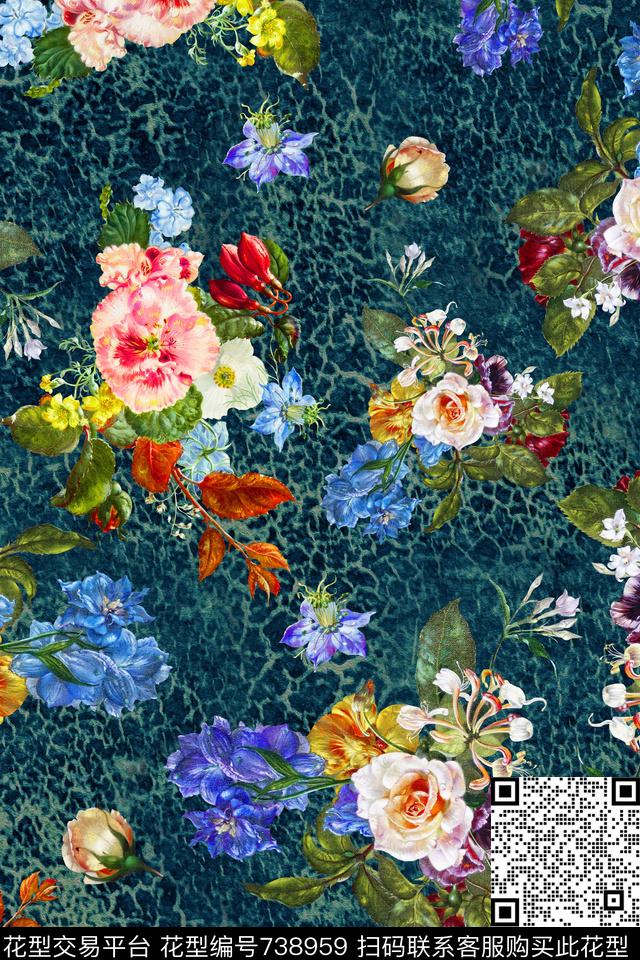 大花花朵花卉数码印花华亿平台下载（图片编号: 738959） - 瓦栏（Walan）