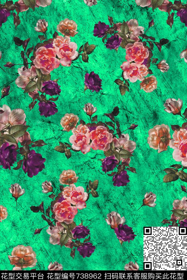 大花花卉花朵数码印花华亿平台下载（图片编号: 738962） - 瓦栏（Walan）