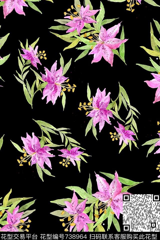 大花花卉花朵数码印花华亿平台下载（图片编号: 738964） - 瓦栏（Walan）