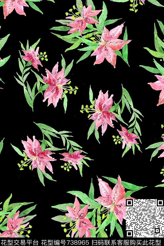 大花花卉花朵数码印花华亿平台下载（图片编号: 738965） - 瓦栏（Walan）