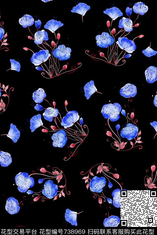 小碎花花朵花卉数码印花华亿平台下载（图片编号: 738969） - 瓦栏（Walan）