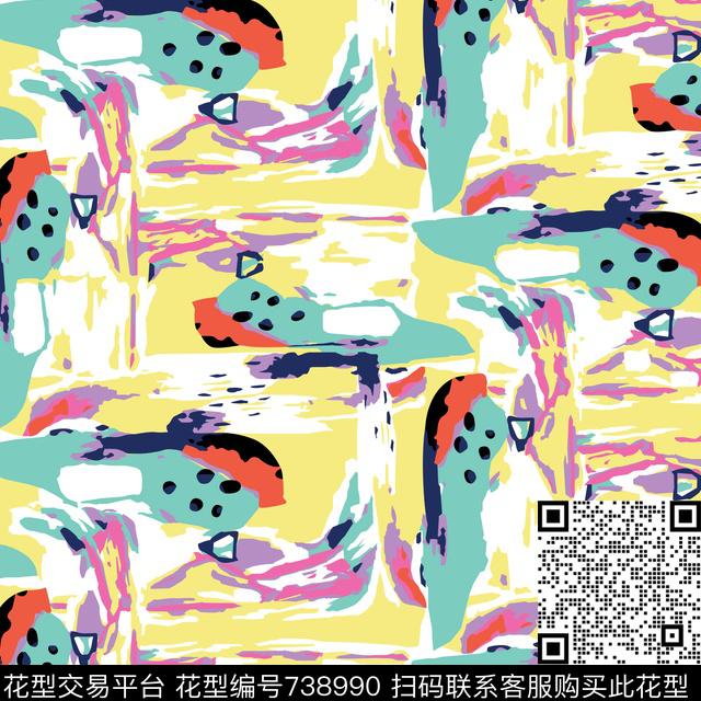 色块手绘女装传统印花华亿平台下载（图片编号: 738990） - 瓦栏（Walan）