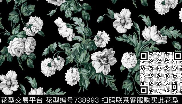 花瓣大花花朵传统印花华亿平台下载（图片编号: 738993） - 瓦栏（Walan）