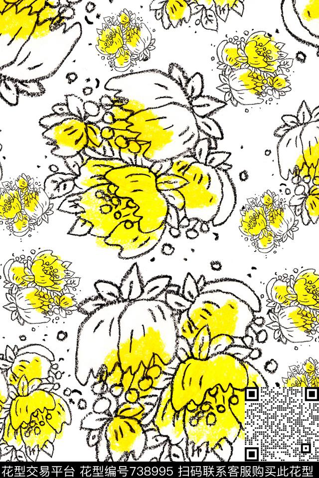 罂粟花手绘花花瓣数码印花华亿平台下载（图片编号: 738995） - 瓦栏（Walan）