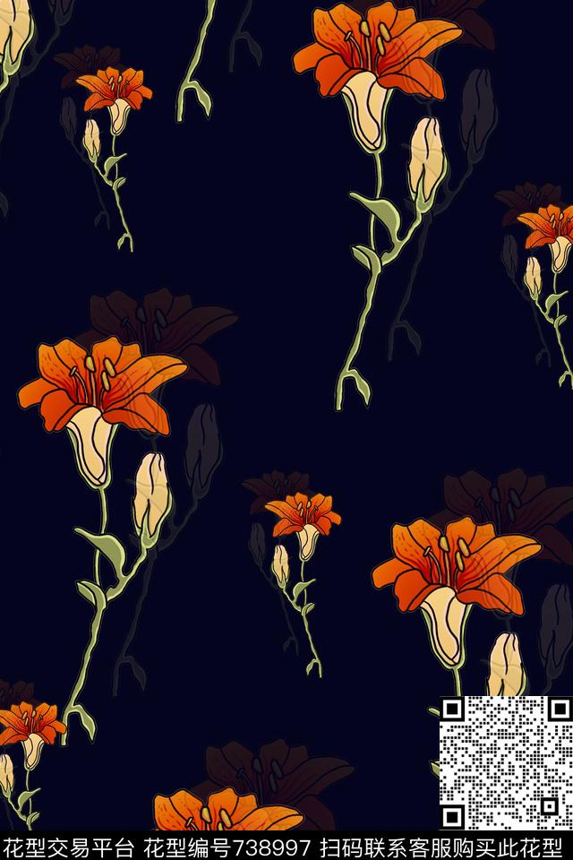 水仙花花瓣百合数码印花华亿平台下载（图片编号: 738997） - 瓦栏（Walan）