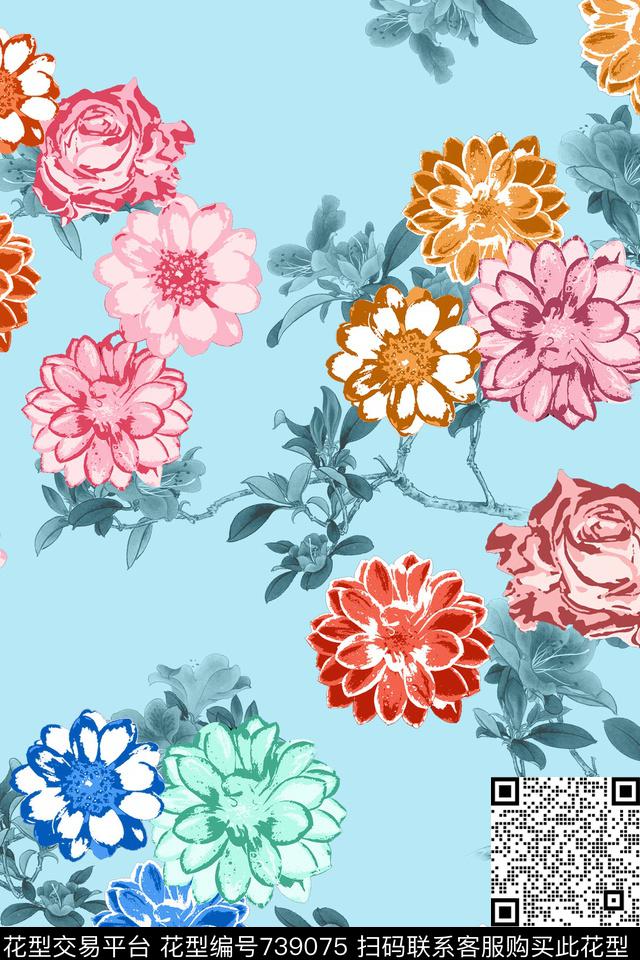 花卉简约时尚传统印花华亿平台下载（图片编号: 739075） - 瓦栏（Walan）