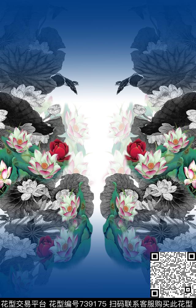 女装定位花中国风数码印花华亿平台下载（图片编号: 739175） - 瓦栏（Walan）