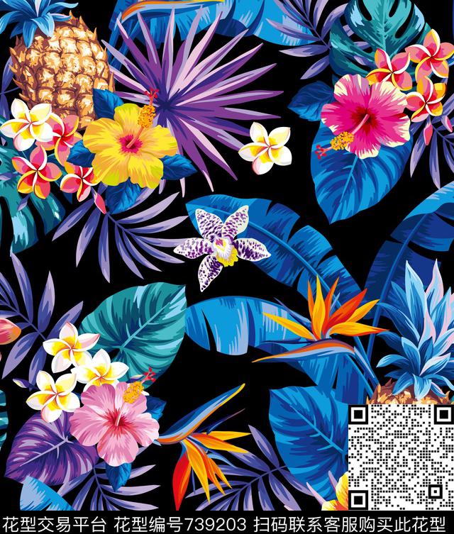 热带花卉数码印花华亿平台下载（图片编号: 739203） - 瓦栏（Walan）