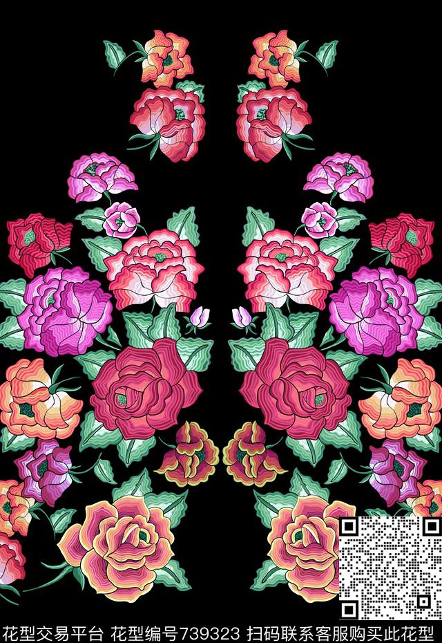 民族风花卉中国风传统印花华亿平台下载（图片编号: 739323） - 瓦栏（Walan）