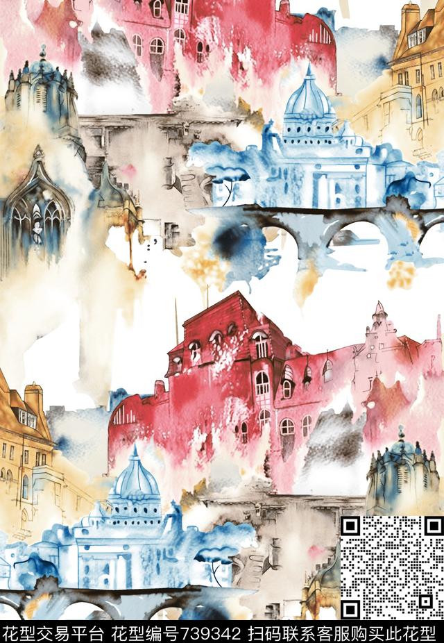 水墨数码花大气抽象横条数码印花华亿平台下载（图片编号: 739342） - 瓦栏（Walan）