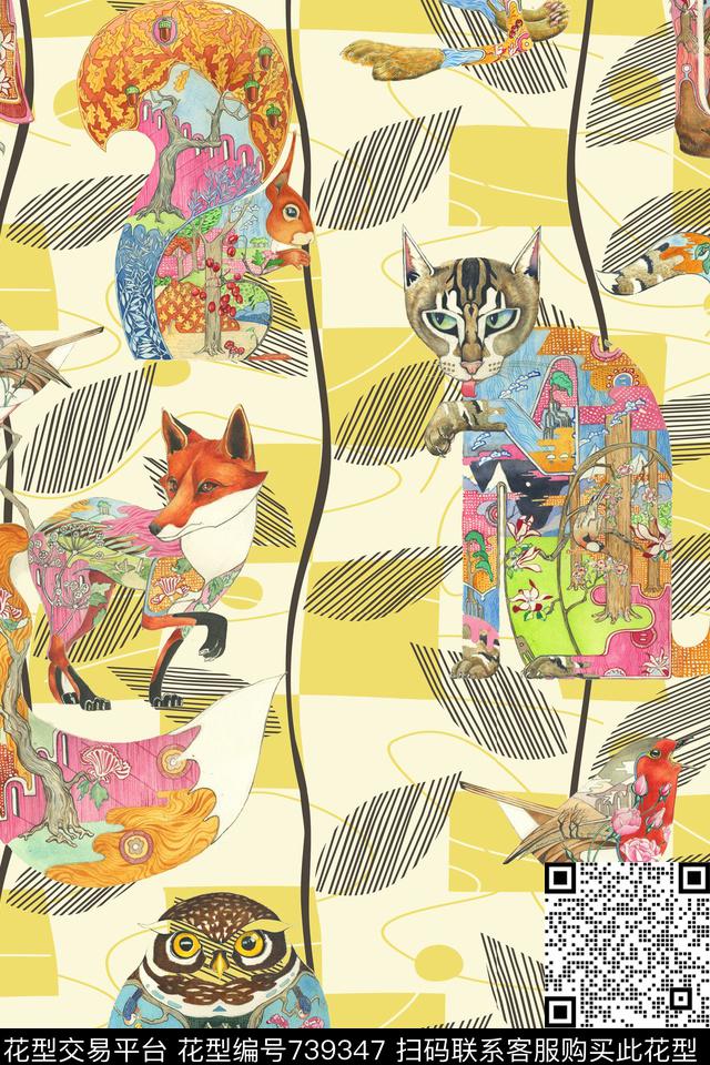 生活故事动物纹数码印花华亿平台下载（图片编号: 739347） - 瓦栏（Walan）