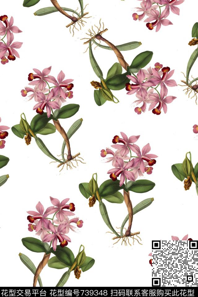 兰花花朵花卉数码印花华亿平台下载（图片编号: 739348） - 瓦栏（Walan）