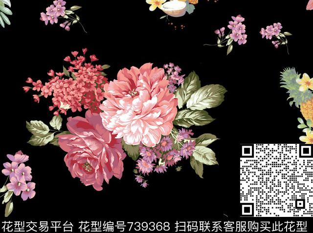 玉兰花玫瑰牡丹数码印花华亿平台下载（图片编号: 739368） - 瓦栏（Walan）