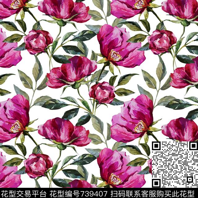 女装百合菊花数码印花华亿平台下载（图片编号: 739407） - 瓦栏（Walan）
