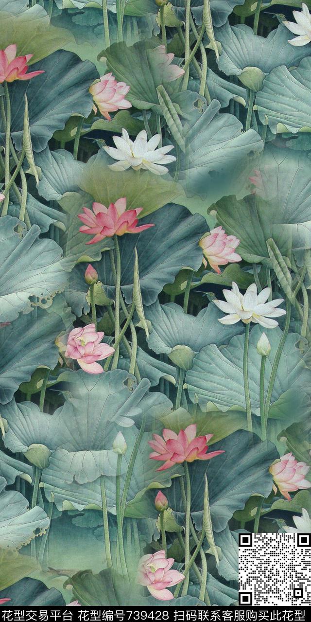 数码花卉类花卉荷花数码印花华亿平台下载（图片编号: 739428） - 瓦栏（Walan）
