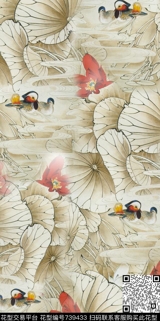 乱花数码花卉类荷花数码印花华亿平台下载（图片编号: 739433） - 瓦栏（Walan）