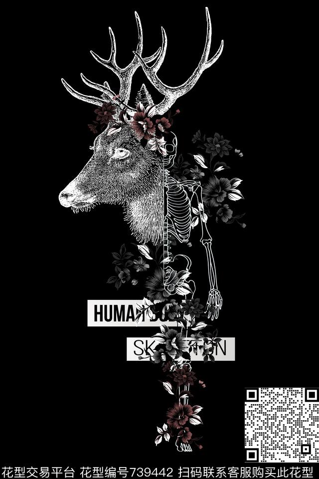 黑白花卉动物数码印花华亿平台下载（图片编号: 739442） - 瓦栏（Walan）