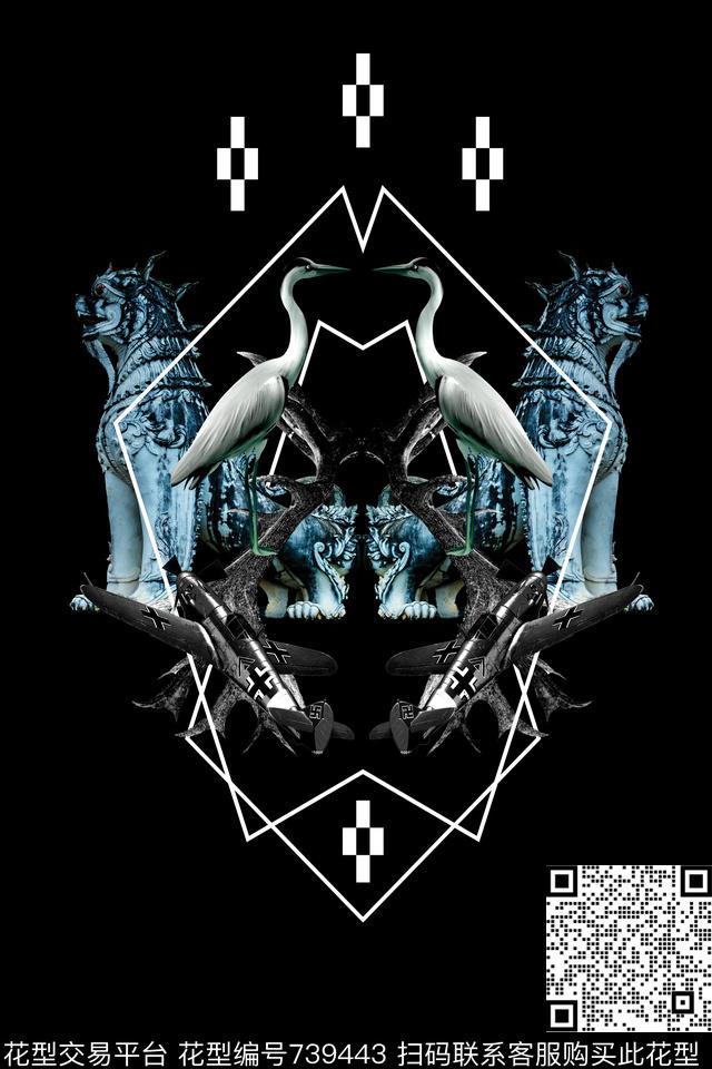 抽象动物黑白数码印花华亿平台下载（图片编号: 739443） - 瓦栏（Walan）