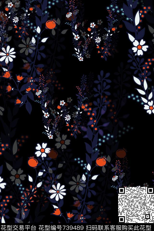 雏菊花朵花卉数码印花华亿平台下载（图片编号: 739489） - 瓦栏（Walan）