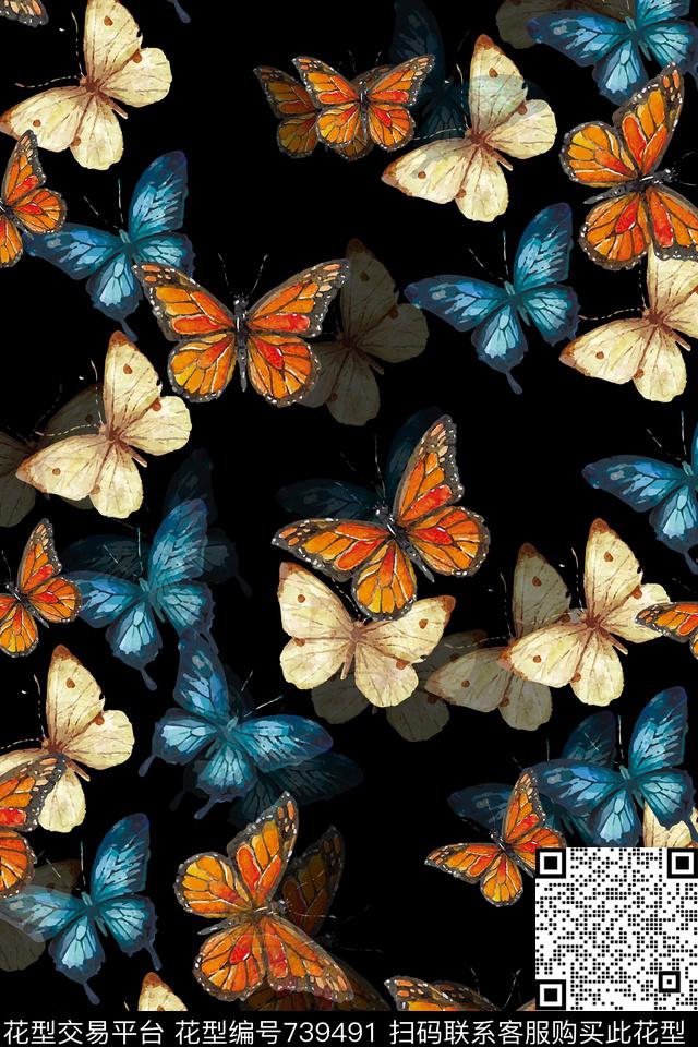 鸟昆虫蝴蝶数码印花华亿平台下载（图片编号: 739491） - 瓦栏（Walan）