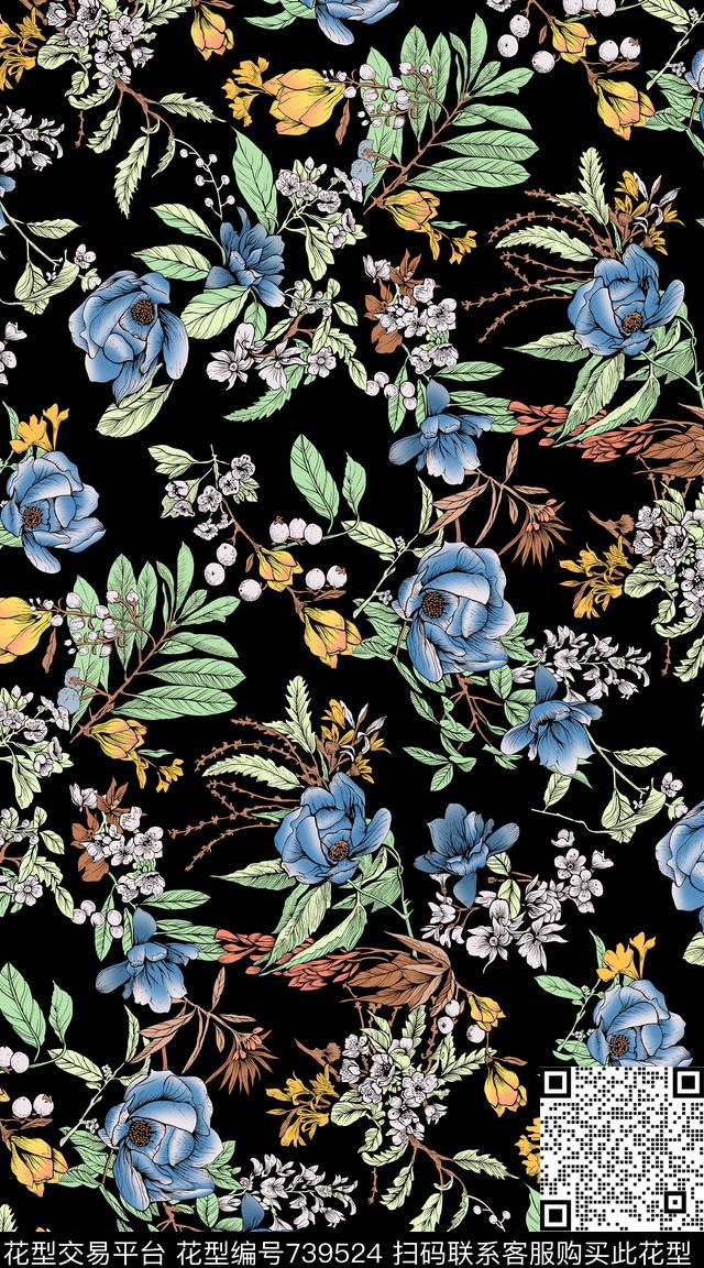 小碎花大花花朵数码印花华亿平台下载（图片编号: 739524） - 瓦栏（Walan）