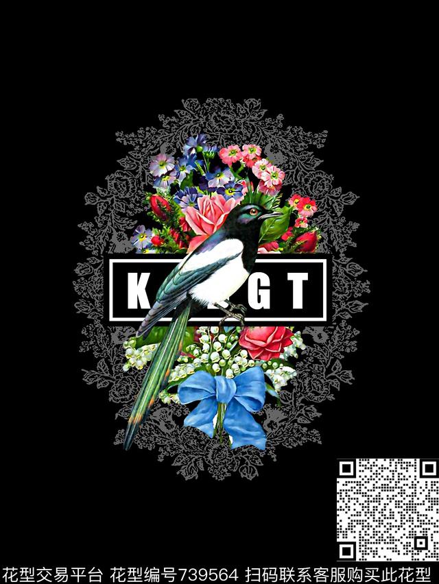 花卉鸟男装T恤华亿平台数码印花华亿平台下载（图片编号: 739564） - 瓦栏（Walan）