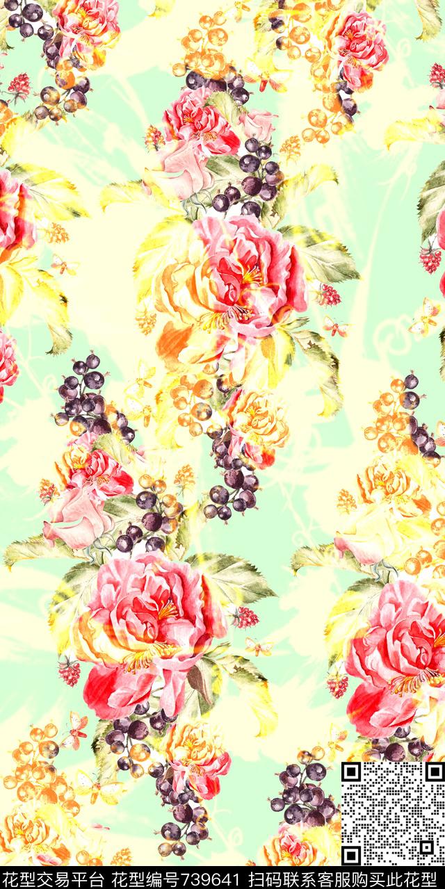 数码花卉类大花花卉数码印花华亿平台下载（图片编号: 739641） - 瓦栏（Walan）