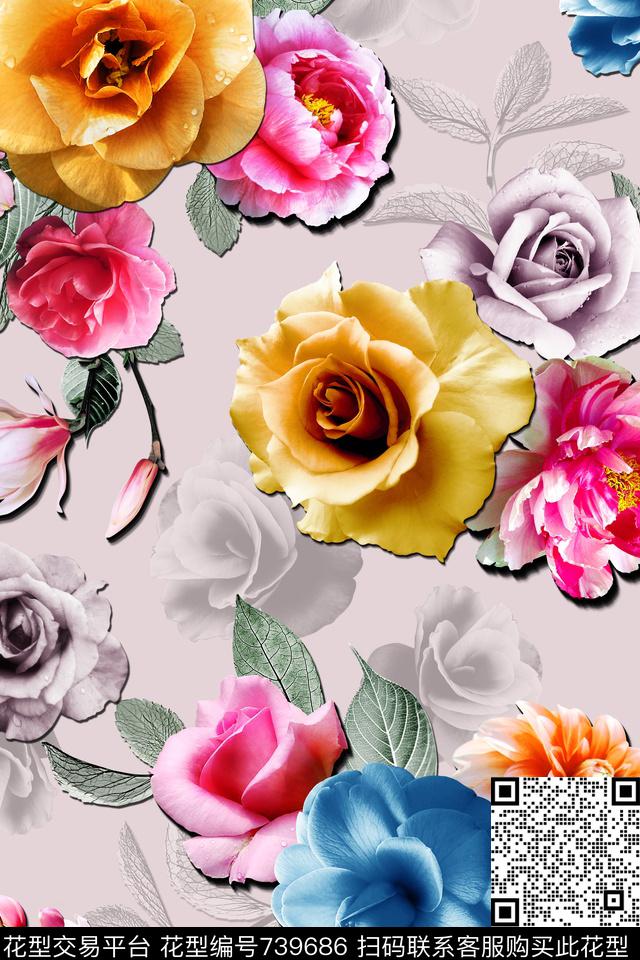 花卉3D花隐花数码印花华亿平台下载（图片编号: 739686） - 瓦栏（Walan）