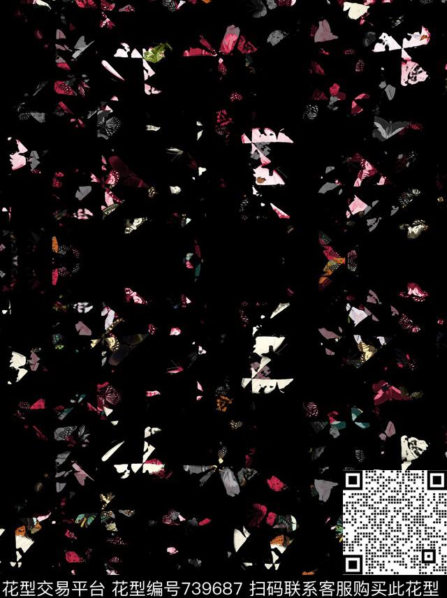 蝴蝶碎片碎花数码印花华亿平台下载（图片编号: 739687） - 瓦栏（Walan）