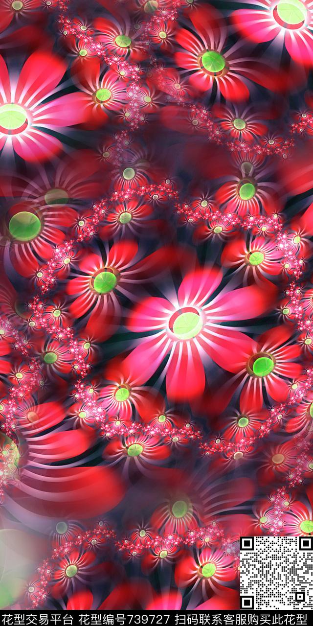 抽象花卉绚烂数码印花华亿平台下载（图片编号: 739727） - 瓦栏（Walan）
