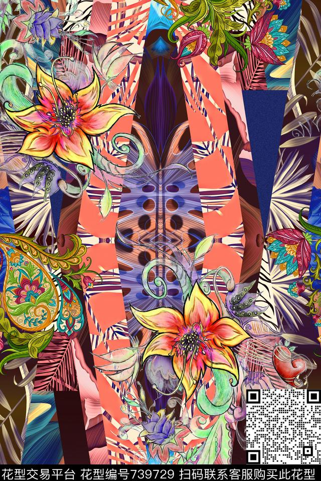 时尚泳装花卉数码印花华亿平台下载（图片编号: 739729） - 瓦栏（Walan）