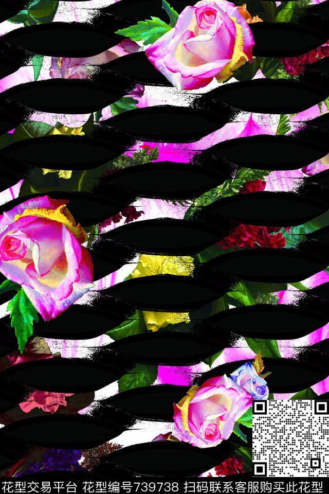 女装花卉抽象数码印花华亿平台下载（图片编号: 739738） - 瓦栏（Walan）