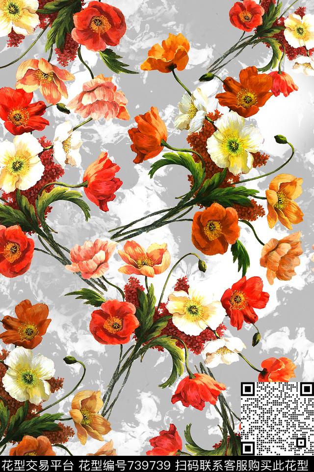 女装花卉抽象数码印花华亿平台下载（图片编号: 739739） - 瓦栏（Walan）
