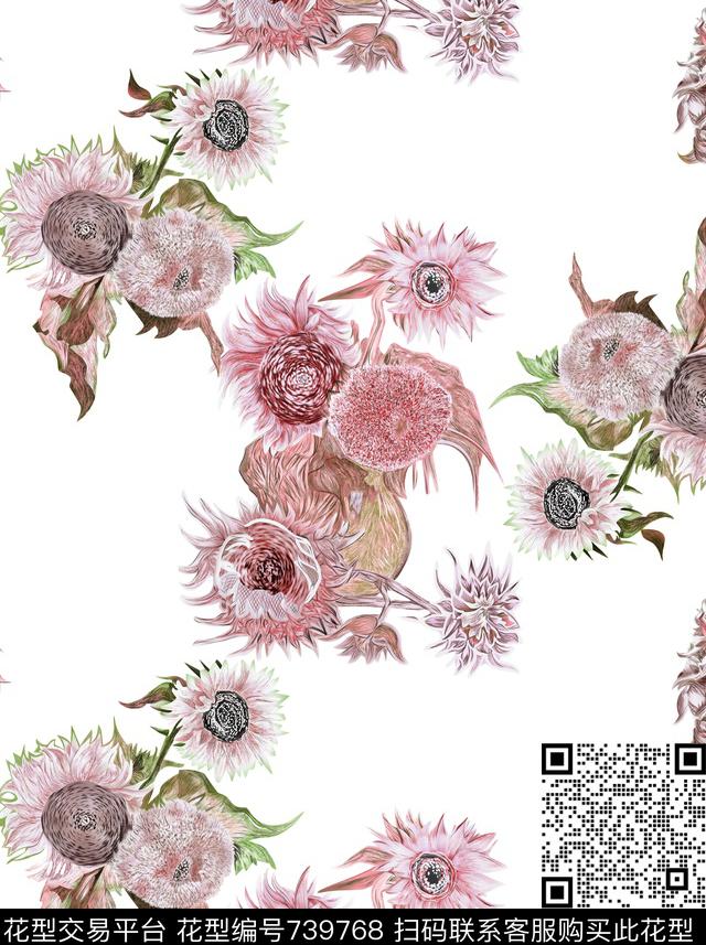 白底乱花数码花大气花卉数码印花华亿平台下载（图片编号: 739768） - 瓦栏（Walan）