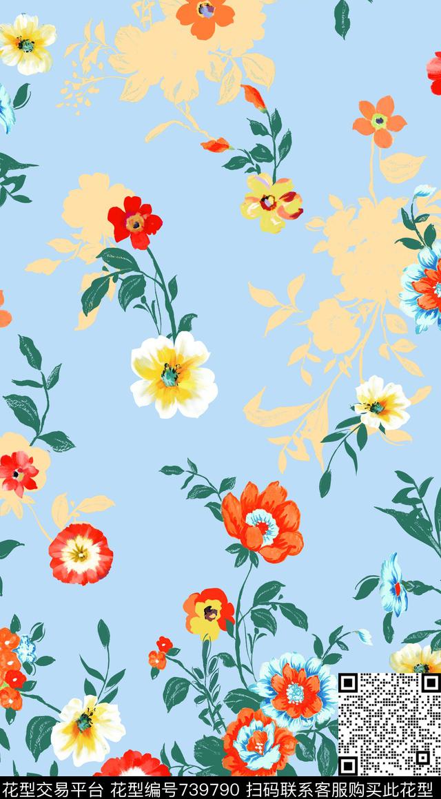 大花花朵花卉数码印花华亿平台下载（图片编号: 739790） - 瓦栏（Walan）