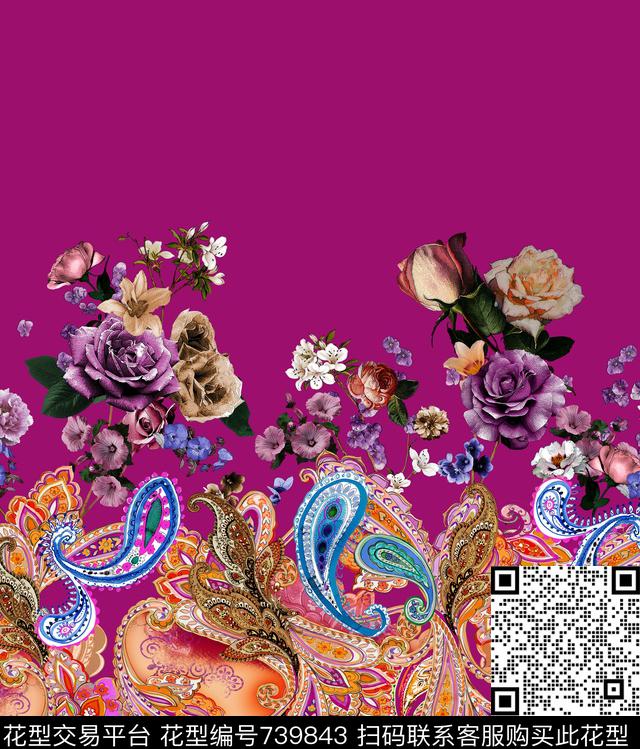 大花佩斯利花数码印花华亿平台下载（图片编号: 739843） - 瓦栏（Walan）